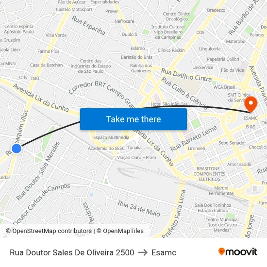 Rua Doutor Sales De Oliveira 2500 to Esamc map