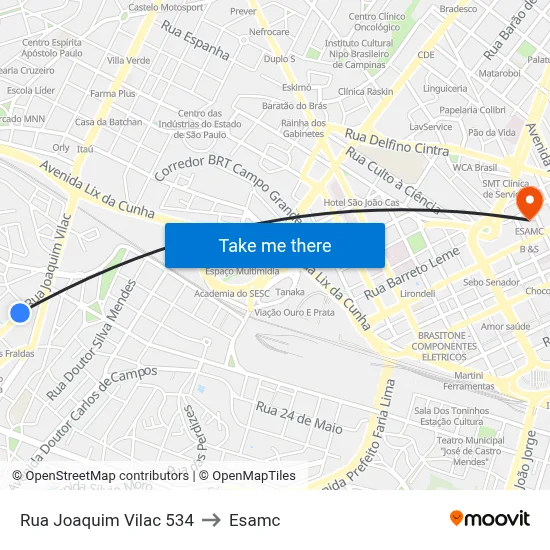Rua Joaquim Vilac 534 to Esamc map