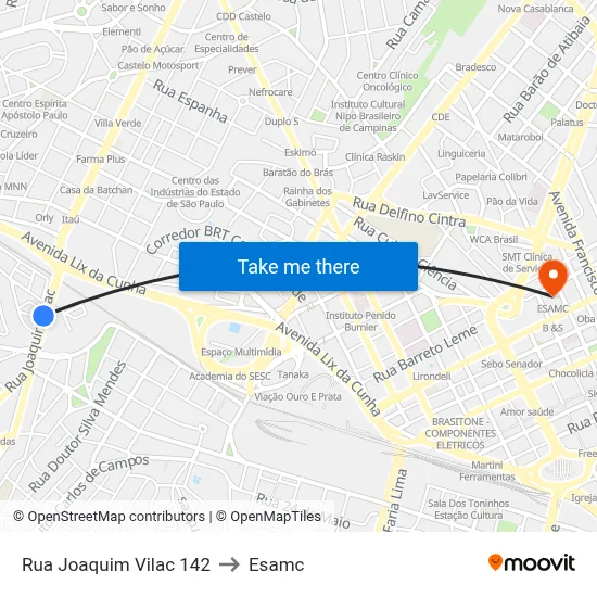 Rua Joaquim Vilac 142 to Esamc map