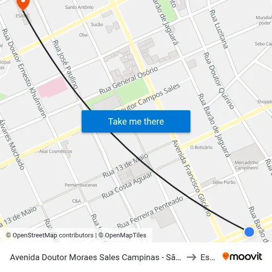 Avenida Doutor Moraes Sales Campinas - São Paulo 13010 Brasil to Esamc map