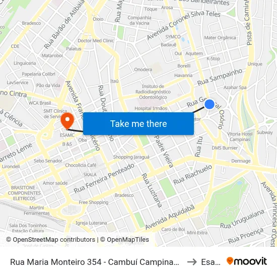 Rua Maria Monteiro 354 - Cambuí Campinas - SP Brasil to Esamc map