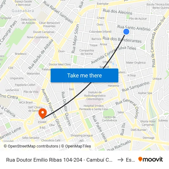 Rua Doutor Emílio Ribas 104-204 - Cambuí Campinas - SP 13025-140 Brasil to Esamc map