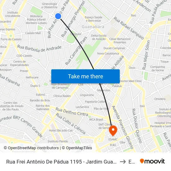 Rua Frei Antônio De Pádua 1195 - Jardim Guanabara Campinas - SP 13073-330 Brasil to Esamc map