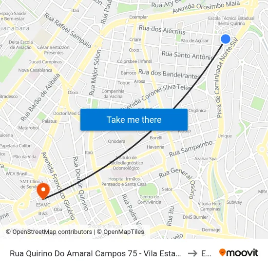 Rua Quirino Do Amaral Campos 75 - Vila Estanislau Campinas - SP 13023-570 Brasil to Esamc map