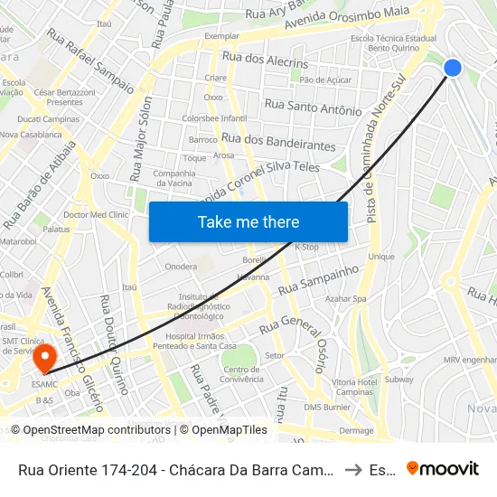 Rua Oriente 174-204 - Chácara Da Barra Campinas - SP 13090-740 Brasil to Esamc map