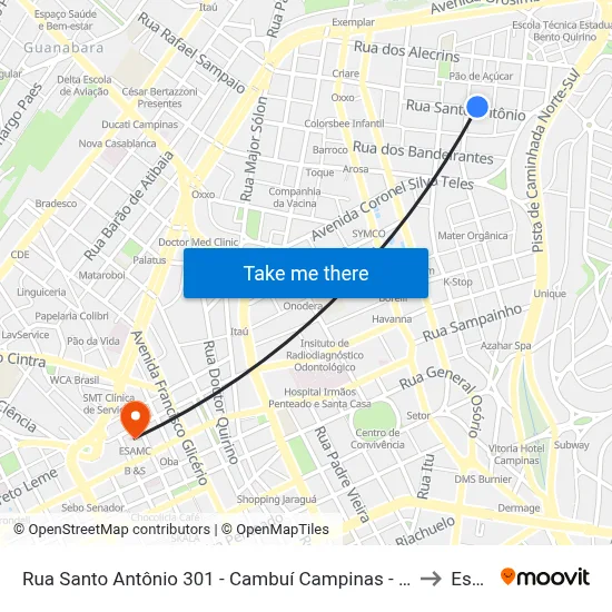 Rua Santo Antônio 301 - Cambuí Campinas - SP 13024-440 Brasil to Esamc map