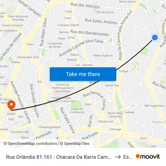 Rua Orlândia 81-161 - Chácara Da Barra Campinas - SP 13090-750 Brasil to Esamc map