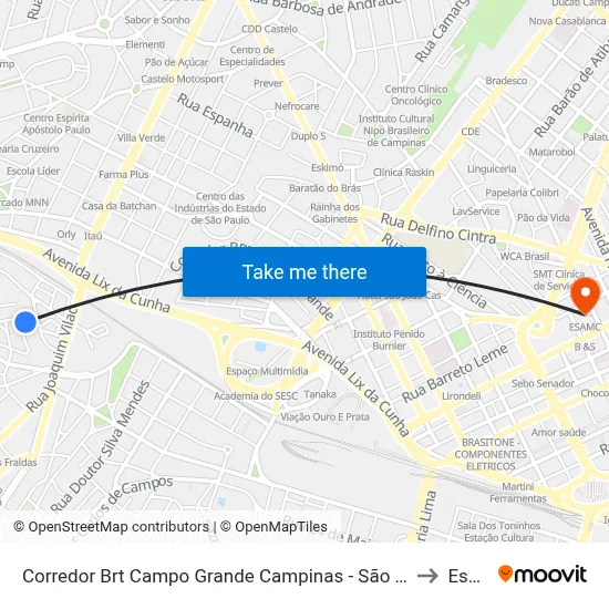 Corredor Brt Campo Grande Campinas - São Paulo 13034 Brasil to Esamc map