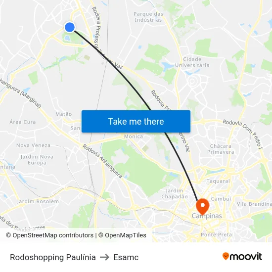 Rodoshopping Paulínia to Esamc map