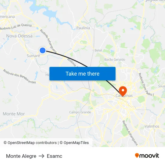Monte Alegre to Esamc map