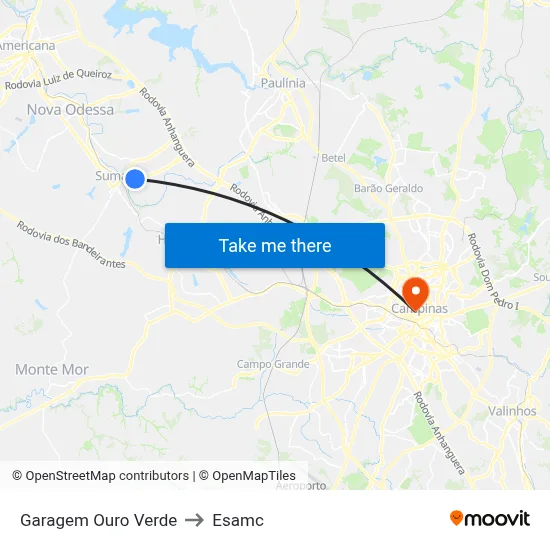 Garagem Ouro Verde to Esamc map