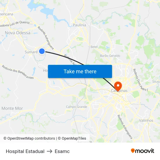 Hospital Estadual to Esamc map