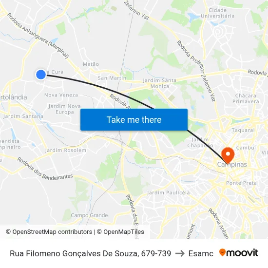 Rua Filomeno Gonçalves De Souza, 679-739 to Esamc map