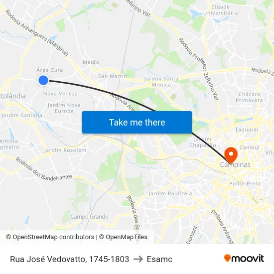 Rua José Vedovatto, 1745-1803 to Esamc map