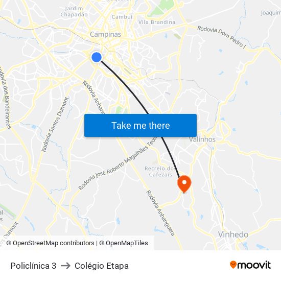 Policlínica 3 to Colégio Etapa map