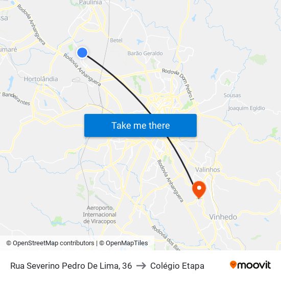 Rua Severino Pedro De Lima, 36 to Colégio Etapa map