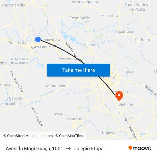Avenida Mogi Guaçu, 1051 to Colégio Etapa map