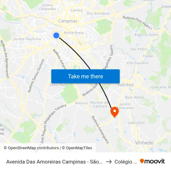 Avenida Das Amoreiras Campinas - São Paulo 13031 Brasil to Colégio Etapa map