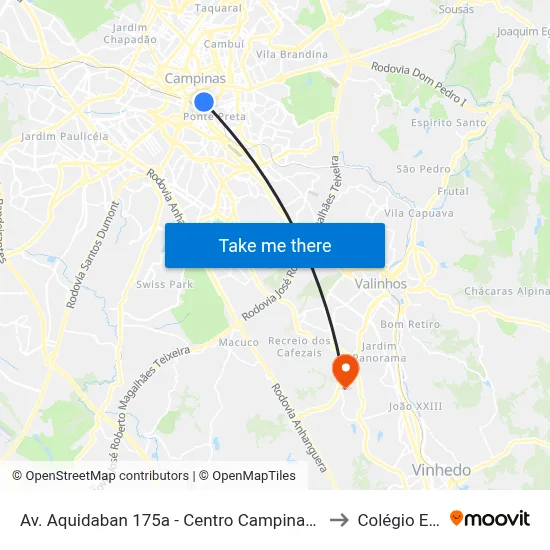 Av. Aquidaban 175a - Centro Campinas - SP Brasil to Colégio Etapa map