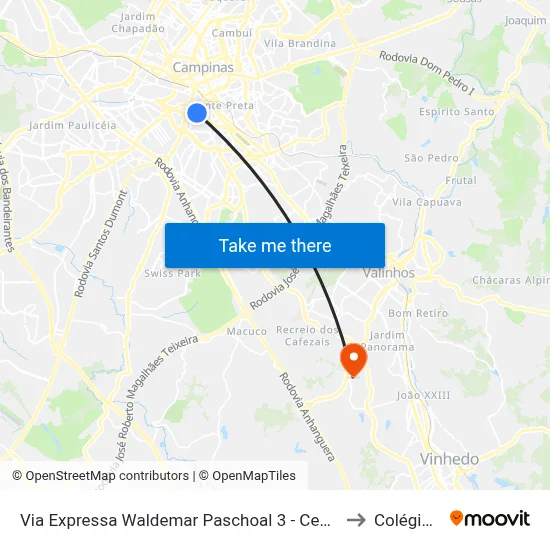 Via Expressa Waldemar Paschoal 3 - Centro Campinas - SP Brasil to Colégio Etapa map