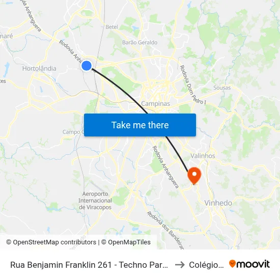 Rua Benjamin Franklin 261 - Techno Park Campinas - SP Brasil to Colégio Etapa map