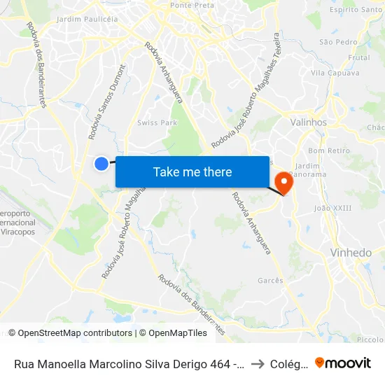 Rua Manoella Marcolino Silva Derigo 464 - Jardim San Diego Campinas - SP Brasil to Colégio Etapa map