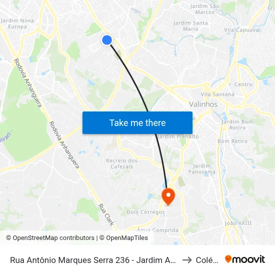 Rua Antônio Marques Serra 236 - Jardim Antonio Von Zuben Campinas - SP 13044-500 Brasil to Colégio Etapa map