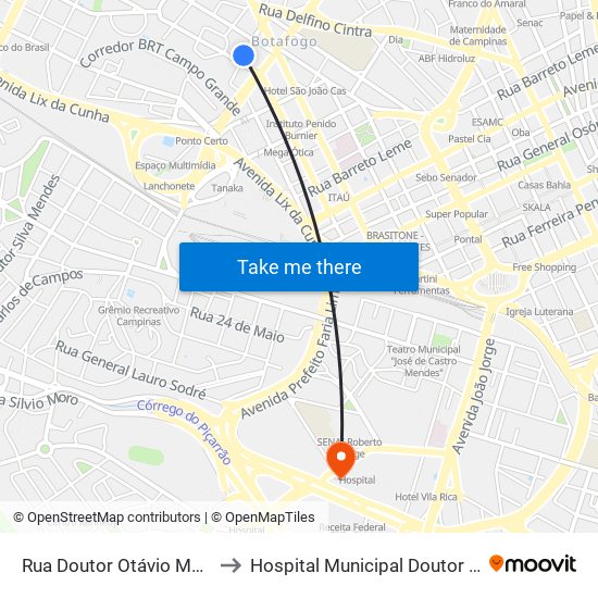 Rua Doutor Otávio Mendes,155 to Hospital Municipal Doutor Mario Gatti map