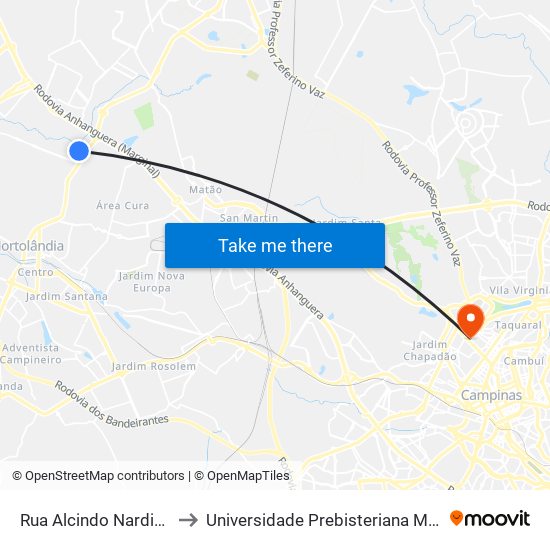 Rua Alcindo Nardini, 319 to Universidade Prebisteriana Mackenzie map