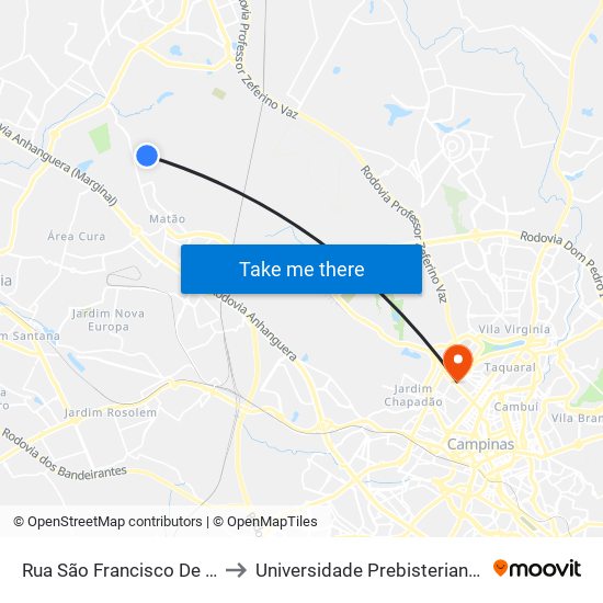 Rua São Francisco De Assis, 420 to Universidade Prebisteriana Mackenzie map