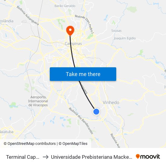 Terminal Capela to Universidade Prebisteriana Mackenzie map