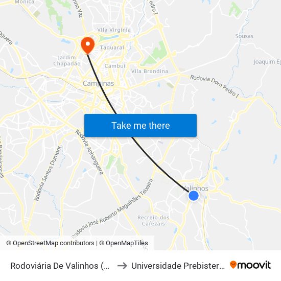 Rodoviária De Valinhos (Linhas De Itatiba) to Universidade Prebisteriana Mackenzie map