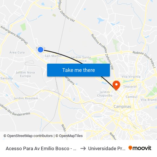 Acesso Para Av Emílio Bosco - Condomínio Coronel -  Sumaré - São Paulo to Universidade Prebisteriana Mackenzie map