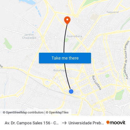 Av. Dr. Campos Sales 156 - Conceicao Campinas - SP Brasil to Universidade Prebisteriana Mackenzie map