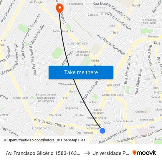 Av. Francisco Glicério 1583-1639 - Vila Lidia Campinas - SP 13012-100 Brasil to Universidade Prebisteriana Mackenzie map