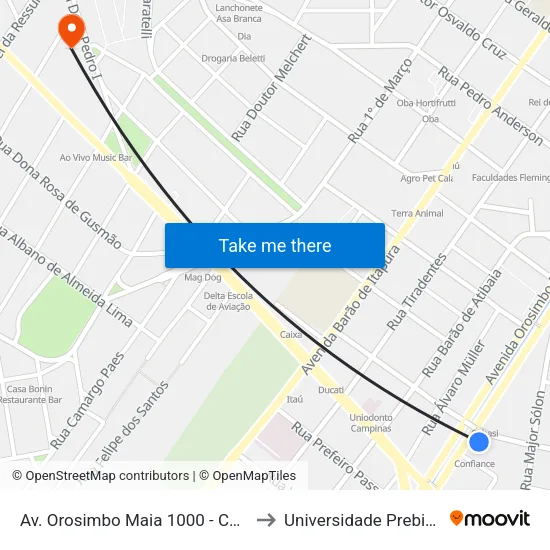 Av. Orosimbo Maia 1000 - Cambuí Campinas - SP Brasil to Universidade Prebisteriana Mackenzie map