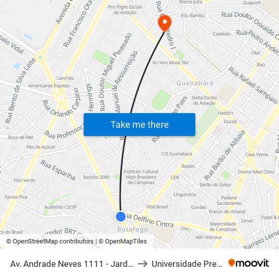 Av. Andrade Neves 1111 - Jardim Chapadão Campinas - SP Brasil to Universidade Prebisteriana Mackenzie map