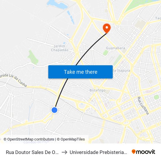 Rua Doutor Sales De Oliveira 2500 to Universidade Prebisteriana Mackenzie map