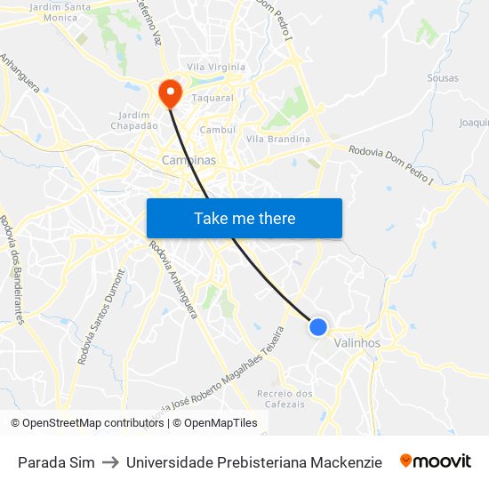 Parada Sim to Universidade Prebisteriana Mackenzie map