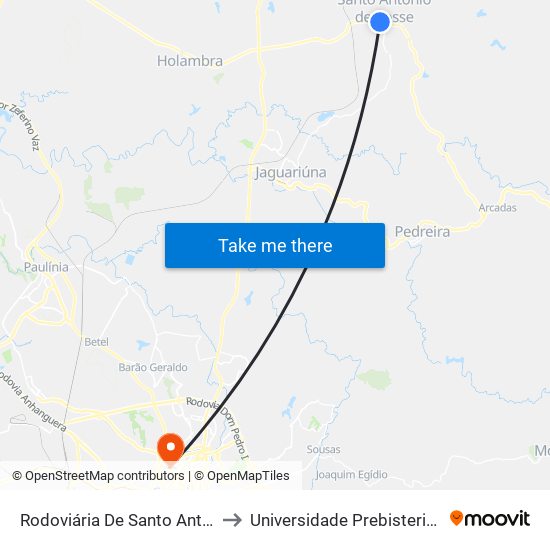 Rodoviária De Santo Antônio De Posse to Universidade Prebisteriana Mackenzie map