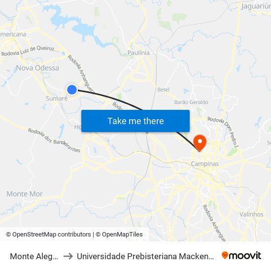 Monte Alegre to Universidade Prebisteriana Mackenzie map