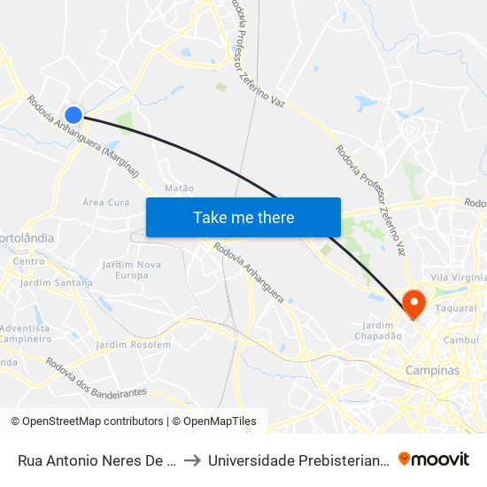 Rua Antonio Neres De Souza, 380 to Universidade Prebisteriana Mackenzie map