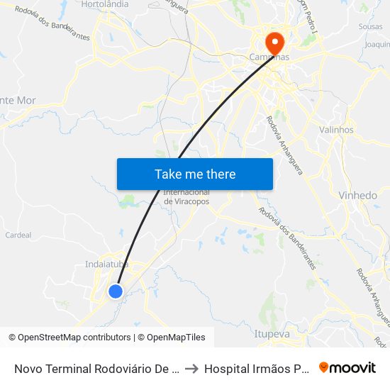 Novo Terminal Rodoviário De Indaiatuba to Hospital Irmãos Penteado map