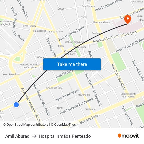 Amil Aburad to Hospital Irmãos Penteado map