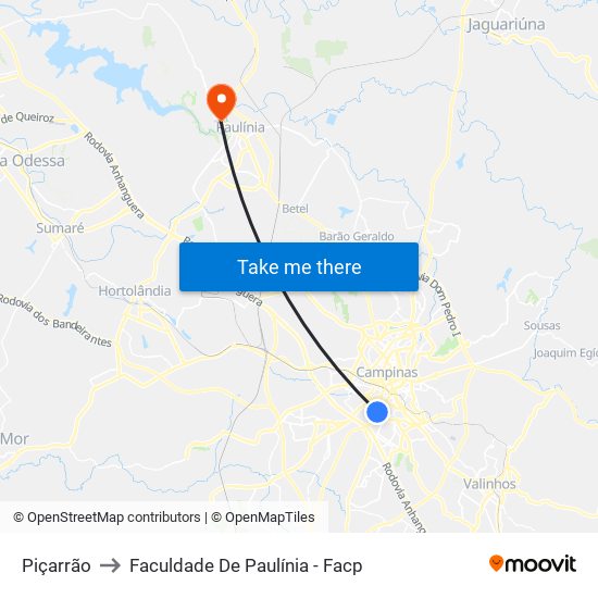 Piçarrão to Faculdade De Paulínia - Facp map