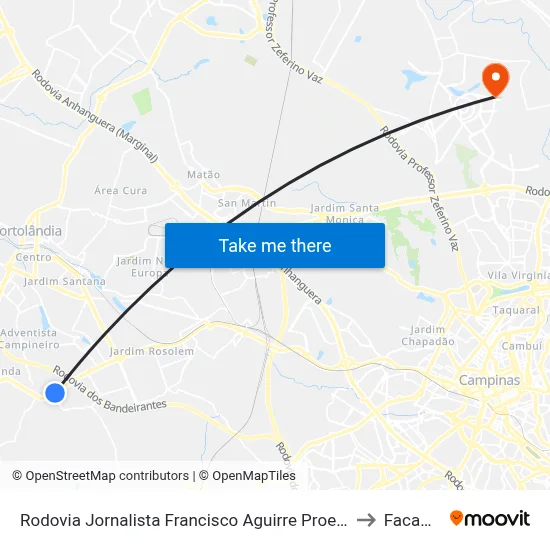 Rodovia Jornalista Francisco Aguirre Proença to Facamp map