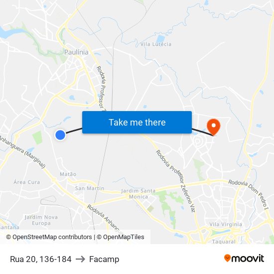 Rua 20, 136-184 to Facamp map
