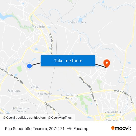 Rua Sebastião Teixeira, 207-271 to Facamp map