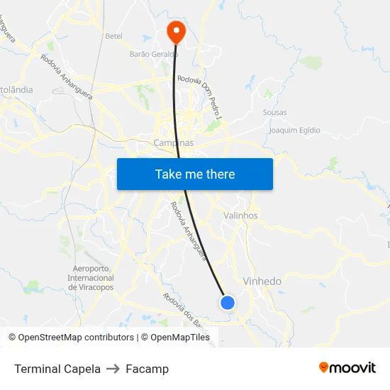 Terminal Capela to Facamp map
