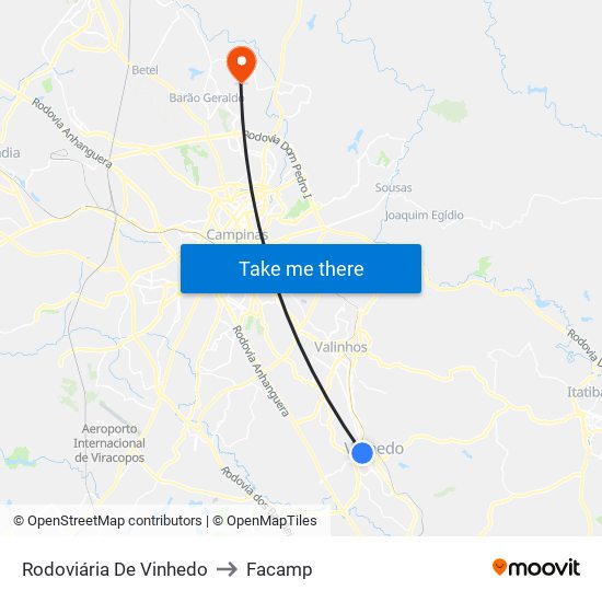 Rodoviária De Vinhedo to Facamp map